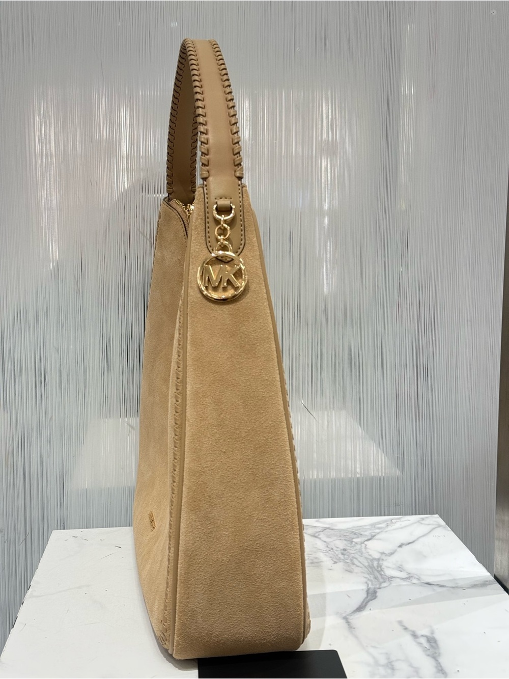 MICHAEL KORS Nayla Medium Suede Hobo Shoulder Bag camel NWT - Picture 10 of 12